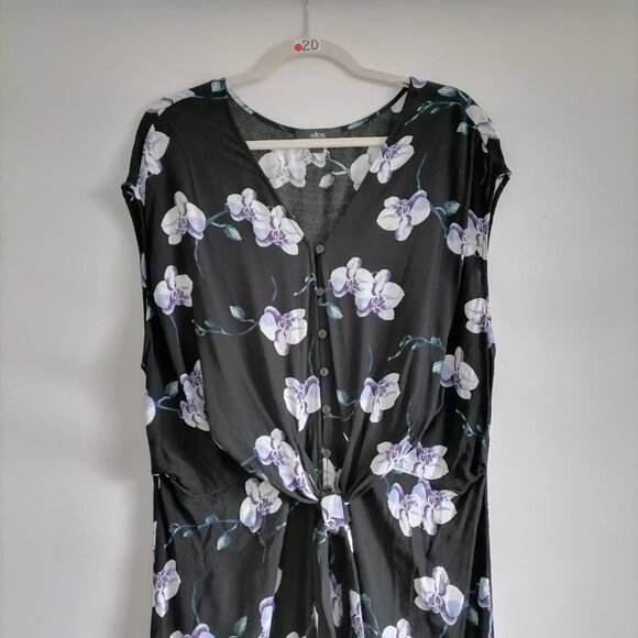 Ellos Women's Black Cap Sleeve Floral Tie-Front Silhouette Maxi Dress Size 16 - Picture 2 of 8